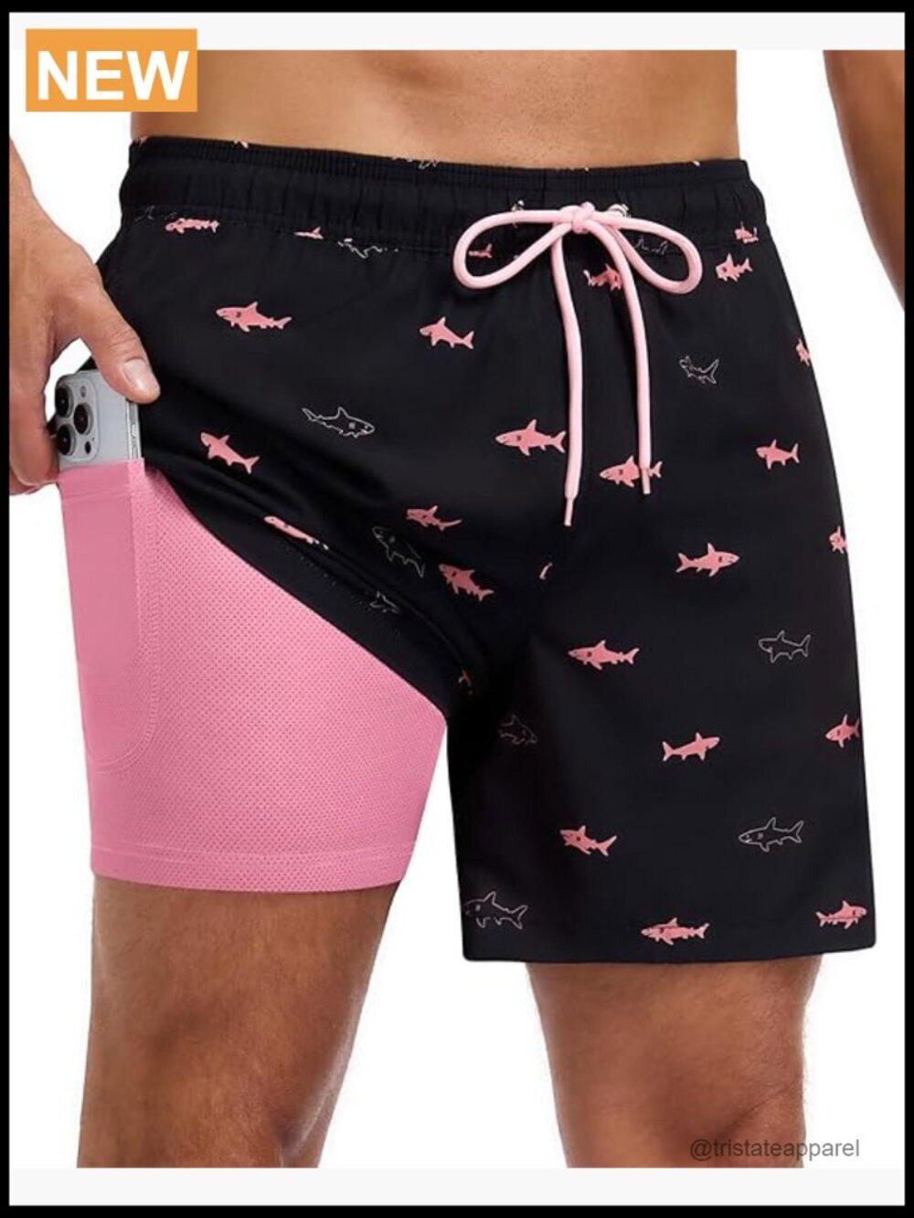 Mens Swim Trunks 7in Quick Dry 2 in 1 with Zipper Pockets